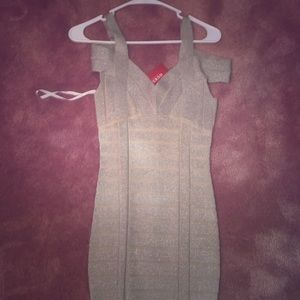 NWT BEAUTIFUL Gold shimmer bondage dress frm GUESS